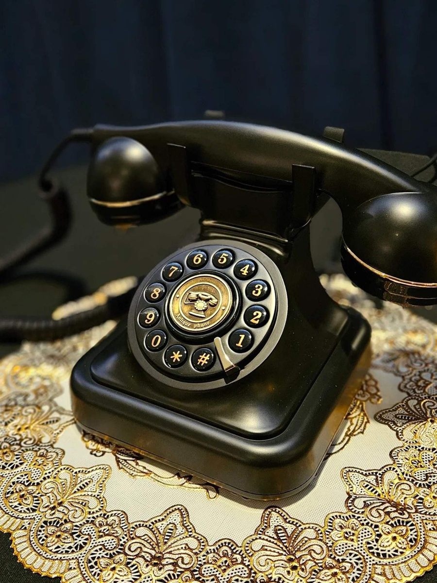 Vintage rotary phone tabletop setup